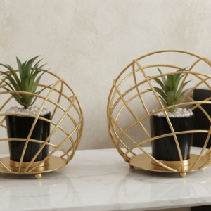 Gold Geometric Sphere Planter Set