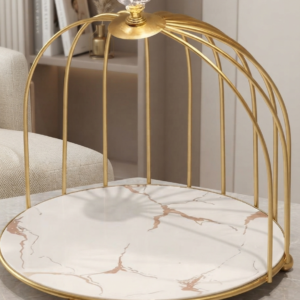 Gold Birdcage Style Single-Tier Marble Tray Stand