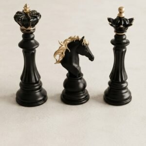 ​Oversized Black and Gold Chess Pieces Decor Set