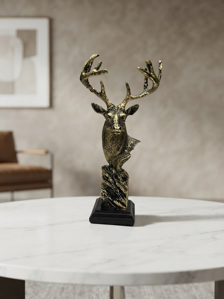 Golden Deer Head Bust Sculpture