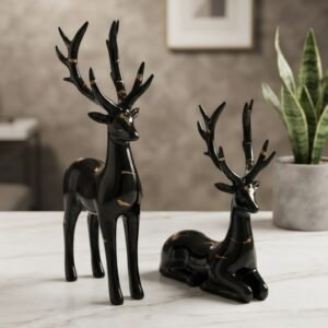 Black and Gold Ceramic Reindeer Figurines (Set of 2)