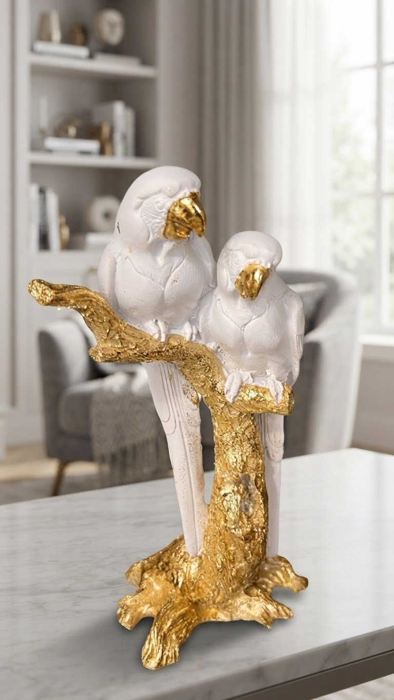 White and Gold Parrot Decorative Sculpture