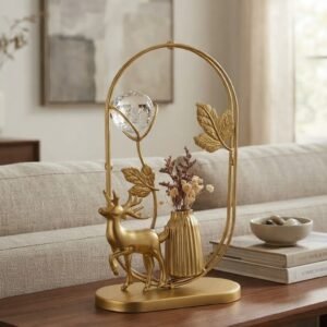 Gold Oval Frame Table Decor with Deer, Crystal Ball, and Mini Vase