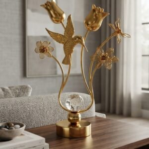 Gold Hummingbird and Floral Table Decor