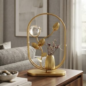 Gold Oval Frame Table Decor with Crystal Ball and Mini Vase