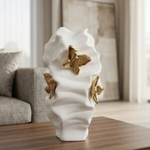 White and Gold Ceramic Butterfly Decorative Vase
