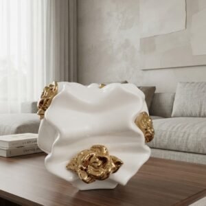 White and Gold Ceramic Decorative Vase