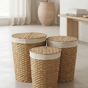Set of 3 Lidded Woven Storage Baskets