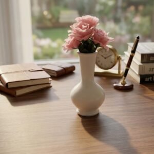 Classic White Bud Vase with Pink Roses
