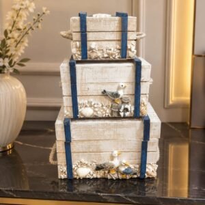 Nautical Beach-Themed Stacked Treasure Chests (Set of 3)