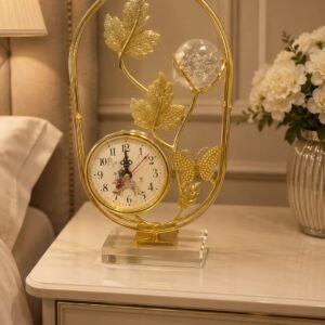 Golden Foliage and Butterfly Table Clock