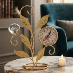 Golden Leaf Branch Table Clock