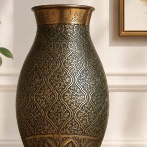 Ornate Antique Brass-Finished Ceramic Vase