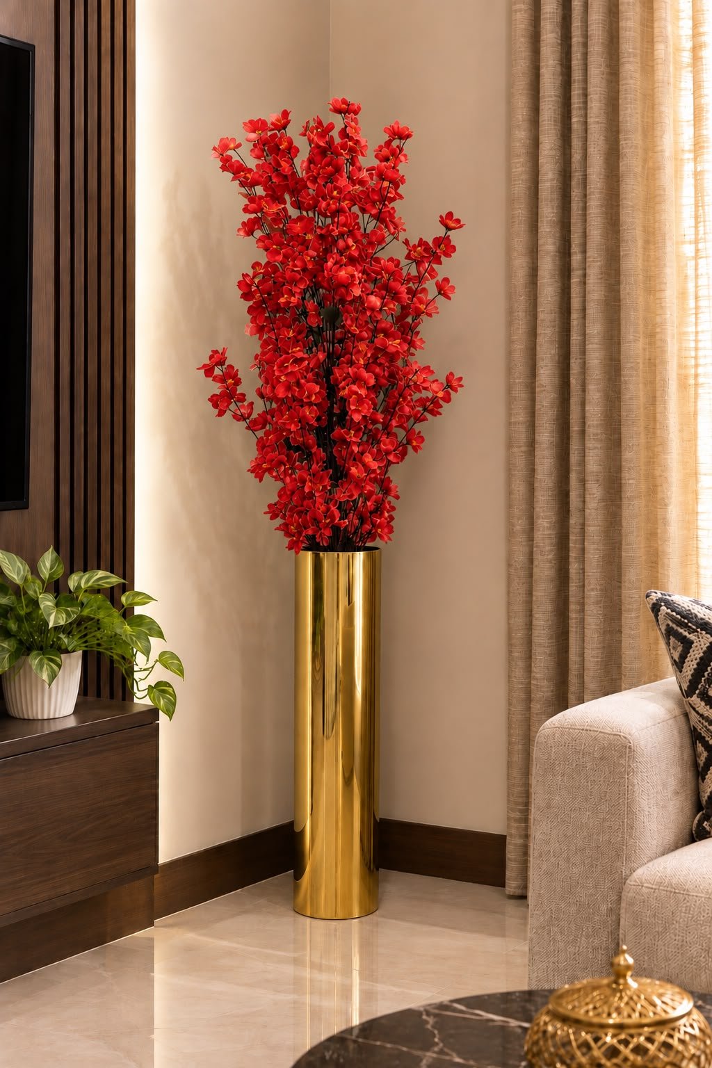Red Blossom Tall Floor Vase Arrangement