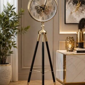 Modern Industrial Gear Tripod Standing Clock