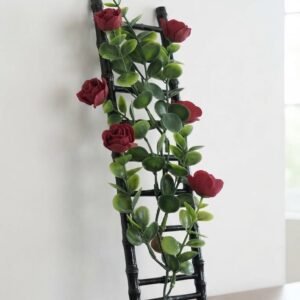 Decorative Ladder with Faux Red Rose Vine