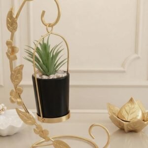 Golden Leaf-Accented Hanging Planter Stand