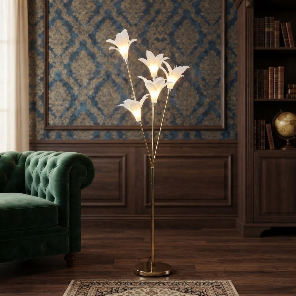 Golden Calla Lily Floral LED Floor Lamp