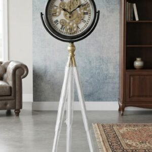 Scroll-Top Exposed Gear Tripod Floor Clock
