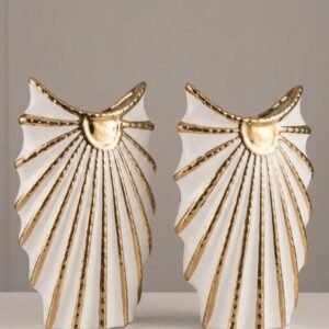 White and Gold Sunburst Ceramic Vase Set (2-Piece)