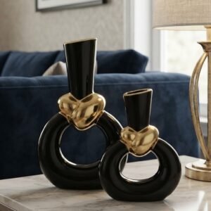 Black and Gold Knot Ceramic Vase Set (2-Piece)