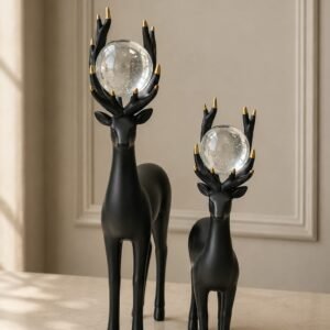 Tipped Antler Deer Figurine Set with Crystal Orbs (2-Piece)