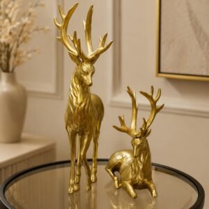 Golden Deer Figurine Set (2-Piece)