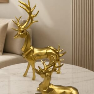 Geometric Golden Deer Figurine Set (2-Piece)