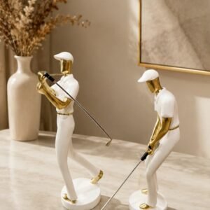 White and Gold Golfer Figurine Set (2-Piece)