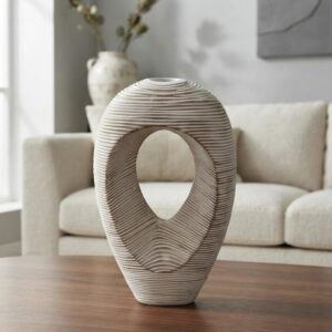 Carved White Open-Center Donut Vase