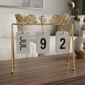 Gold Rose and Crystal Perpetual Calendar Decor