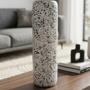 Black and White Splatter Pattern Cylindrical Vase
