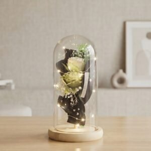 Luminous Green Rose Bouquet Glass Dome