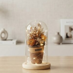 Luminous Dried Floral Potted Plant Glass Dome