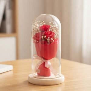 Enchanted Red Rose Bouquet Glass Dome