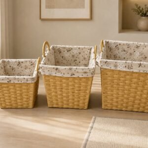 3-Piece Woven Storage Basket Set with Floral Liners