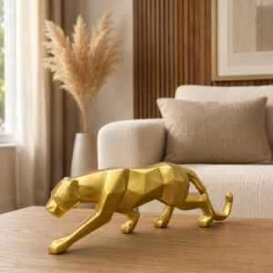 Geometric Gold Panther Statue