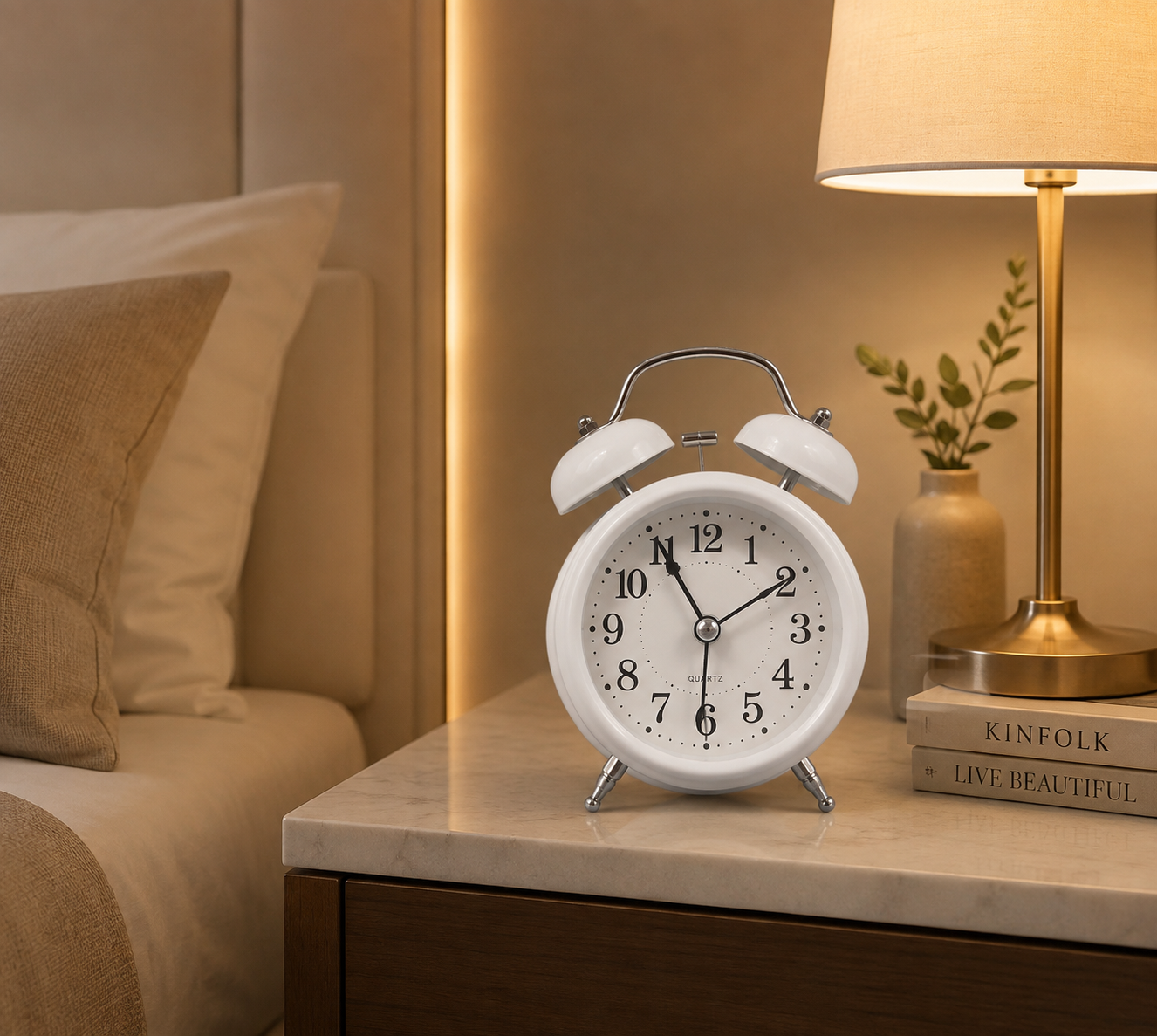 Classic White Twin-Bell Alarm Clock