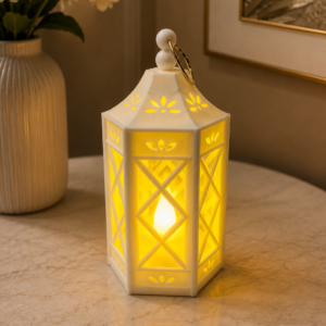 White Floral Cutout LED Candle Lantern
