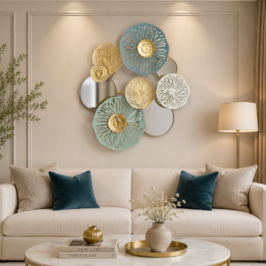 Golden Crest & Teal Blossom Mirror 3D Wall Art