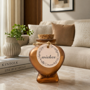 Amber Heart-Shaped "Wishes" Glass Jar Decor