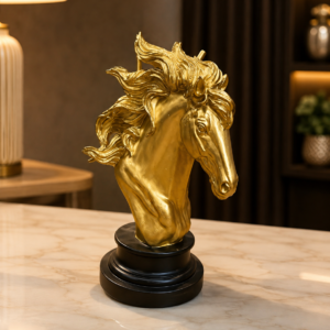 Golden Horse Head Bust Sculpture