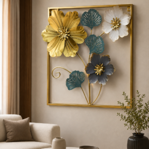 Golden and Multicolored Floral Wall Art