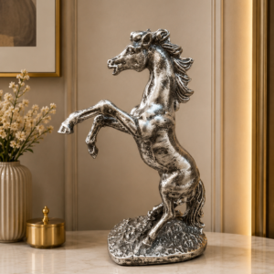 Distressed Silver Rearing Horse Sculpture