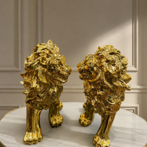 Majestic Golden Lion Pair Sculptures