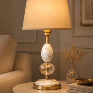 Elegance Gold-Accented White & Crystal Table Lamp