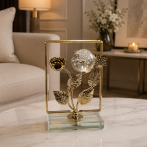 Golden Rectangular Floral Crystal Sphere Decor