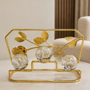 Golden Hexagonal Foliage Triple-Sphere Tabletop Decor
