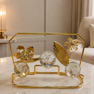 Golden Hexagonal Triple-Sphere Tabletop Decor