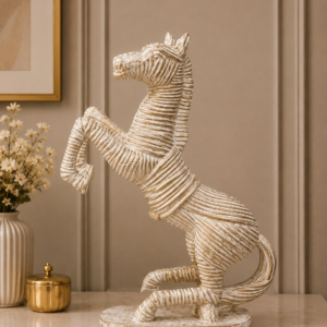 Distressed Gold & White Rearing Zebra Sculpture